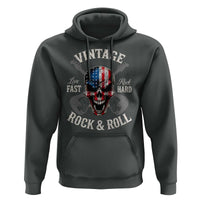 Vintage Rock and Roll Skull Guitar Rocker Hoodie Live Fast Rock Hard American Flag