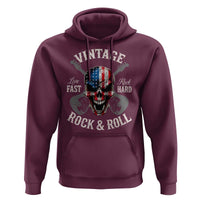 Vintage Rock and Roll Skull Guitar Rocker Hoodie Live Fast Rock Hard American Flag
