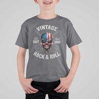 Vintage Rock and Roll Skull Guitar Rocker T Shirt For Kid Live Fast Rock Hard American Flag