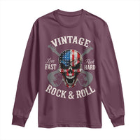 Vintage Rock and Roll Skull Guitar Rocker Long Sleeve Shirt Live Fast Rock Hard American Flag