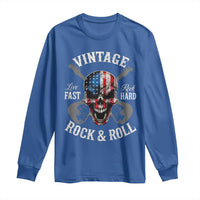 Vintage Rock and Roll Skull Guitar Rocker Long Sleeve Shirt Live Fast Rock Hard American Flag