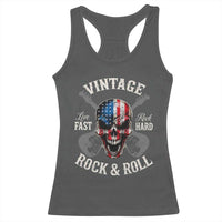 Vintage Rock and Roll Skull Guitar Rocker Racerback Tank Top Live Fast Rock Hard American Flag