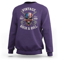 Vintage Rock and Roll Skull Guitar Rocker Sweatshirt Live Fast Rock Hard American Flag