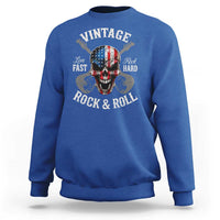 Vintage Rock and Roll Skull Guitar Rocker Sweatshirt Live Fast Rock Hard American Flag