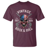Vintage Rock and Roll Skull Guitar Rocker T Shirt Live Fast Rock Hard American Flag