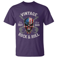 Vintage Rock and Roll Skull Guitar Rocker T Shirt Live Fast Rock Hard American Flag