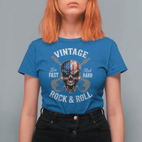 Vintage Rock and Roll Skull Guitar Rocker T Shirt For Women Live Fast Rock Hard American Flag