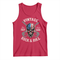 Vintage Rock and Roll Skull Guitar Rocker Tank Top Live Fast Rock Hard American Flag
