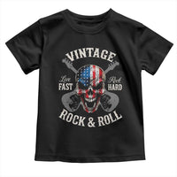 Vintage Rock and Roll Skull Guitar Rocker Toddler T Shirt Live Fast Rock Hard American Flag