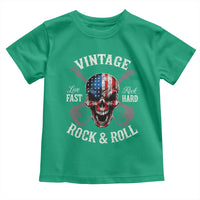Vintage Rock and Roll Skull Guitar Rocker Toddler T Shirt Live Fast Rock Hard American Flag
