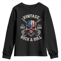 Vintage Rock and Roll Skull Guitar Rocker Youth Sweatshirt Live Fast Rock Hard American Flag