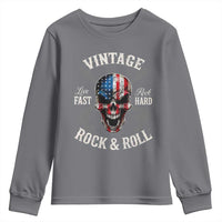 Vintage Rock and Roll Skull Guitar Rocker Youth Sweatshirt Live Fast Rock Hard American Flag