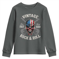 Vintage Rock and Roll Skull Guitar Rocker Youth Sweatshirt Live Fast Rock Hard American Flag