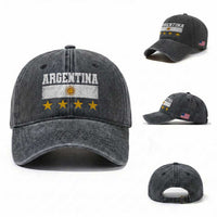 Argentina Champions 2026 4th Star Washed Cotton Baseball Cap Vintage Sol De May and Stripes
