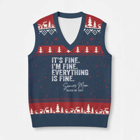 Senior Mom Class of 2027 V-Neck Knit Sweater Vest Funny It Is Fine I Am Fine Everything Is Fine