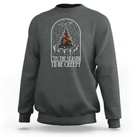 Halloween Christmas Sweatshirt Tis The Season To Be Creepy Xmas Tree Skeleton Snowy - Wonder Print Shop
