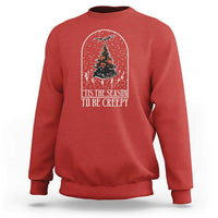 Halloween Christmas Sweatshirt Tis The Season To Be Creepy Xmas Tree Skeleton Snowy - Wonder Print Shop