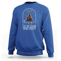 Halloween Christmas Sweatshirt Tis The Season To Be Creepy Xmas Tree Skeleton Snowy - Wonder Print Shop