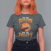 Funny Halloween Football T Shirt For Women Tis The Season To Be Creepy Pumpkin American Football Bat - Wonder Print Shop