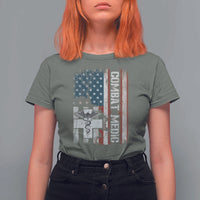 Combat Medic Soldier T Shirt For Women Medical Military American Flag - Wonder Print Shop