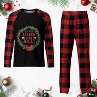 Funny Weed Christmas Plaid Pajama Set Tis The Season To Be Jolly Xmas Wreath - Wonder Print Shop