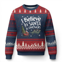 Funny Christmas Dino Ugly Christmas Sweater I Believe In Santa And Dinosaur - Wonder Print Shop
