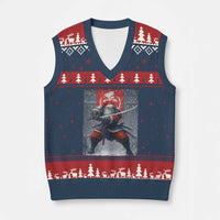 Xmas Samurai Santa V-Neck Knit Sweater Vest Japanese Xmas Warrior Sword Katana - Wonder Print Shop