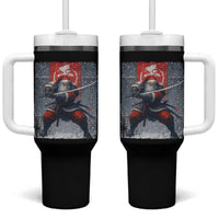 Christmas Samurai Santa Tumbler With Handle Japanese Xmas Warrior Sword Katana - Wonder Print Shop