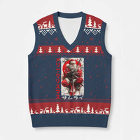 Xmas Samurai Santa V-Neck Knit Sweater Vest Japanese Xmas Warrior Ukiyo-e Art - Wonder Print Shop