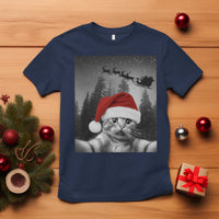 Funny Cat Selfie With Santas Sleigh Christmas T Shirt - Wonder Print Shop