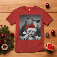 Funny Cat Selfie With Santas Sleigh Christmas T Shirt - Wonder Print Shop