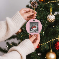 Funny Cat Selfie With Santas Sleigh Christmas Ceramic Ornament - Wonder Print Shop