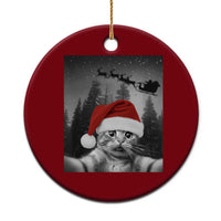Funny Cat Selfie With Santas Sleigh Christmas Ceramic Ornament - Wonder Print Shop