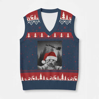Funny Cat Selfie With Santas Sleigh Christmas V-Neck Knit Sweater Vest - Wonder Print Shop