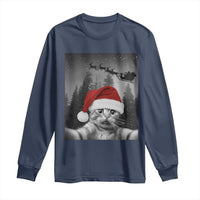 Funny Cat Selfie With Santas Sleigh Christmas Long Sleeve Shirt - Wonder Print Shop
