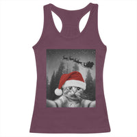 Funny Cat Selfie With Santas Sleigh Christmas Racerback Tank Top - Wonder Print Shop