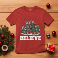 Funny Believe Bigfoot Christmas T Shirt American Flag Sasquatch Holiday Gift - Wonder Print Shop