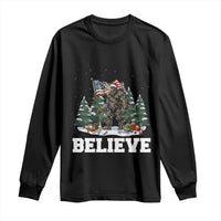 Funny Believe Bigfoot Christmas Long Sleeve Shirt American Flag Sasquatch Holiday Gift - Wonder Print Shop