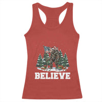 Funny Believe Bigfoot Christmas Racerback Tank Top American Flag Sasquatch Holiday Gift - Wonder Print Shop