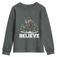 Funny Believe Bigfoot Christmas Youth Sweatshirt American Flag Sasquatch Holiday Gift - Wonder Print Shop