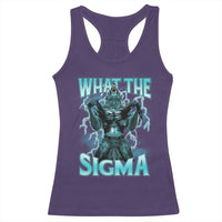 Funny What The Sigma Racerback Tank Top Alpha Wolf Oddly Specific Thunder Meme