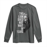 Funny The Lion Does Not Wait 18 Years Long Sleeve Shirt Lion Meme Gen Z Alpha - Wonder Print Shop
