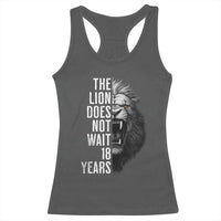Funny The Lion Does Not Wait 18 Years Racerback Tank Top Lion Meme Gen Z Alpha - Wonder Print Shop