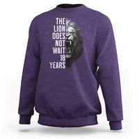 Funny The Lion Does Not Wait 18 Years Sweatshirt Lion Meme Gen Z Alpha - Wonder Print Shop