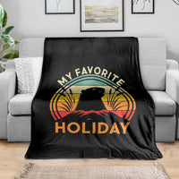 Funny Groundhog Day Throw Blanket My Favorite Holiday Retro Vintage Woodchuck - Wonder Print Shop