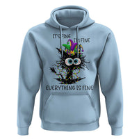 Funny Mardi Gras Cat Hoodie It's Fine I'm Fine Everything Is Fine Jester Hat Beads