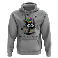 Funny Mardi Gras Cat Hoodie It's Fine I'm Fine Everything Is Fine Jester Hat Beads