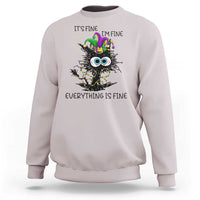 Funny Mardi Gras Cat Sweatshirt It's Fine I'm Fine Everything Is Fine Jester Hat Beads