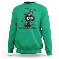 Funny Mardi Gras Cat Sweatshirt It's Fine I'm Fine Everything Is Fine Jester Hat Beads