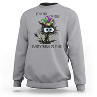 Funny Mardi Gras Cat Sweatshirt It's Fine I'm Fine Everything Is Fine Jester Hat Beads